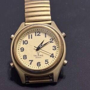Atomic Talking Watch - Gold Tone Expansion Band Untested